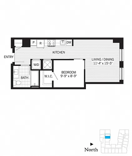 Floor plan 1 Bed - 1 Bath | Aj1