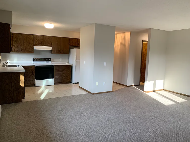 Kitchen, entrance, hallway from living room perspective