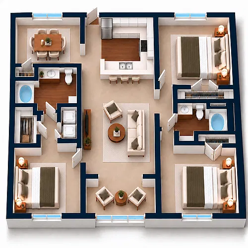 Floor plan 3 Bedroom, 2 Bathroom W/ Sunroom Renovated