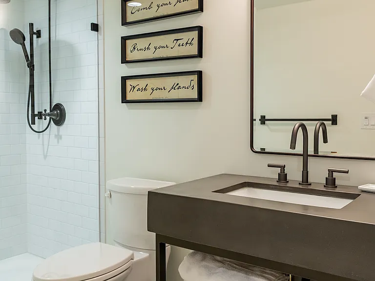 Renovated basement bathroom.