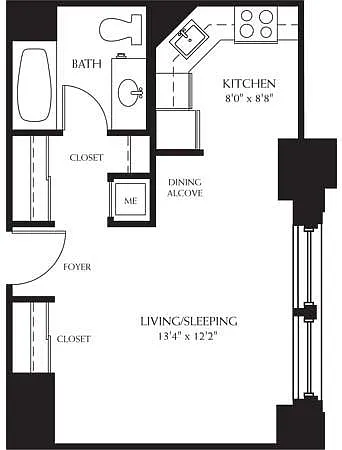 Floor plan Studio 1Bathroom