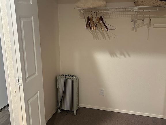 Cedar room's big closet. Radiator for extra heat as its cooler downstairs even with central heating