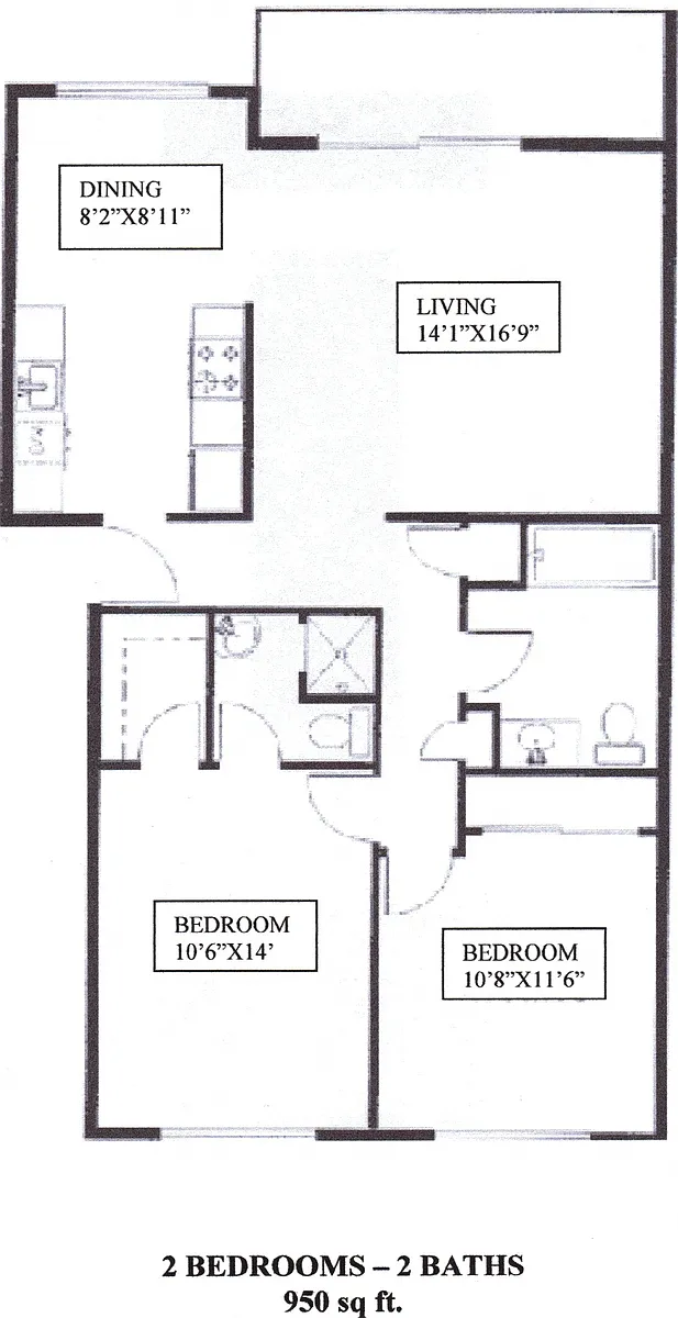 Floor plan 2 Bedroom, 2 Bath