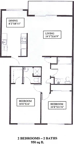 Floor plan 2 Bedroom, 2 Bath