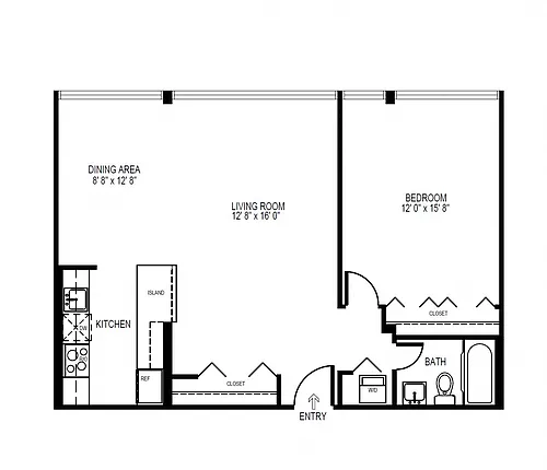Floor plan 1Bedroom, 1 Bath 700 SF 11D