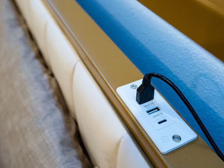 Charging stations and extra outlets are placed thoughtfully in each room.