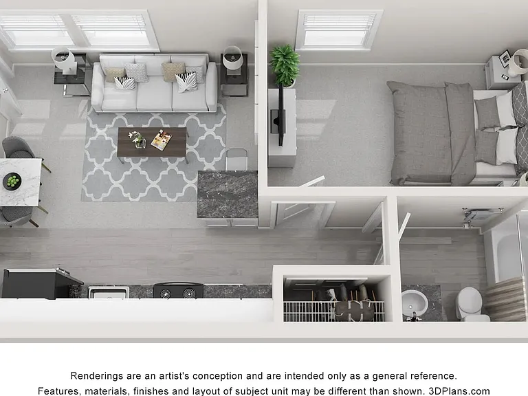 A photo of our 1x1 floor plan, The Dickenson.