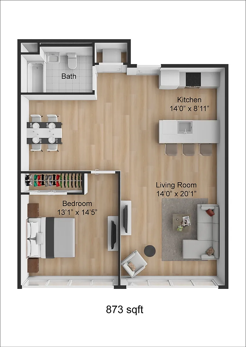 Floor plan One Bedroom - With Den 12 Line