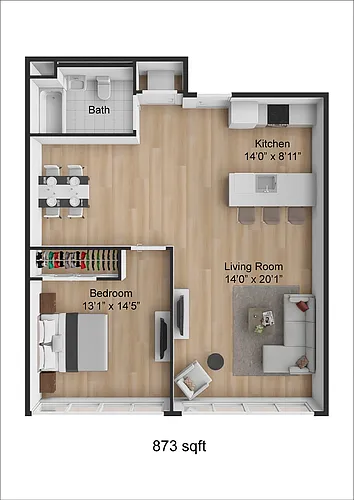 Floor plan One Bedroom - With Den