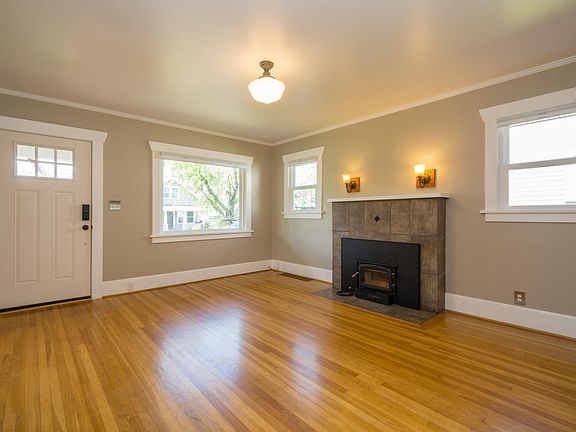 Living room with fireplace.