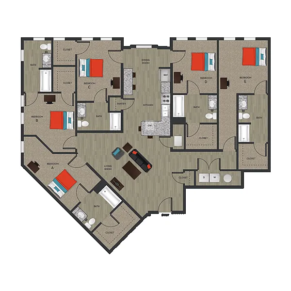 Floor plan E2 - Private Bedroom in 5x5