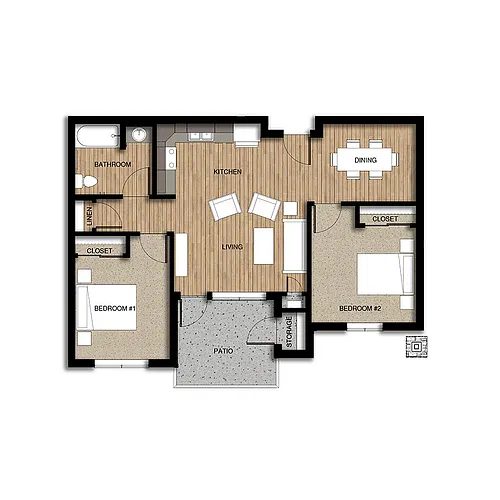 Floor plan 2 BR, 2 BA