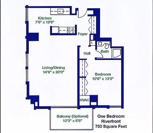 Floor plan Riverfront Large One Bedroom