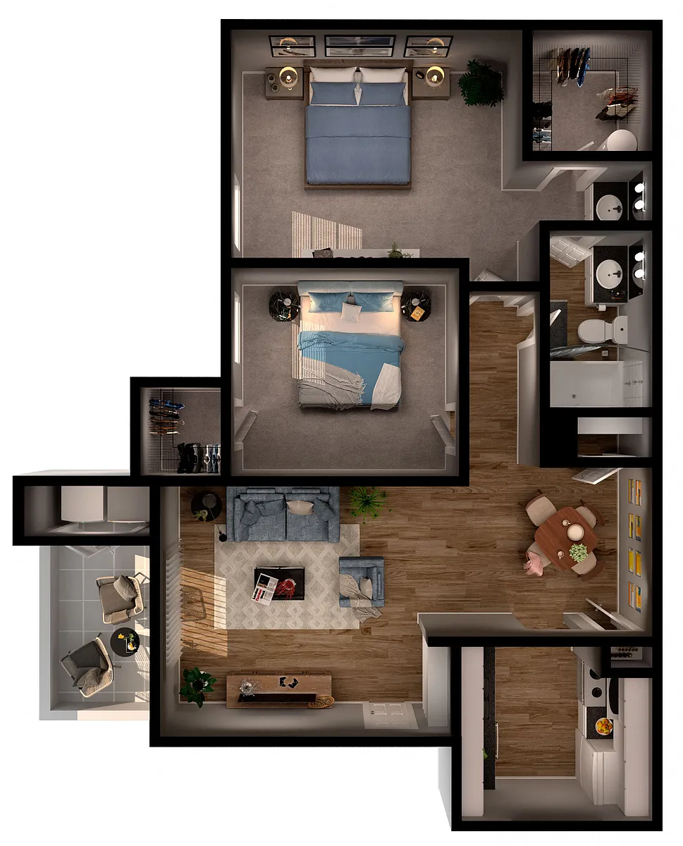 Floor plan 2 Bed 1 Bath B1