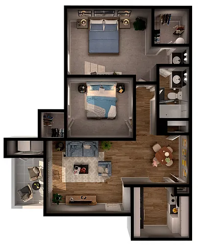 Floor plan 2 Bed 1 Bath B1