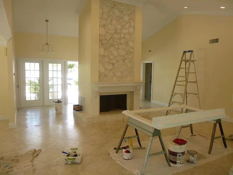 living room with cathedral ceiling