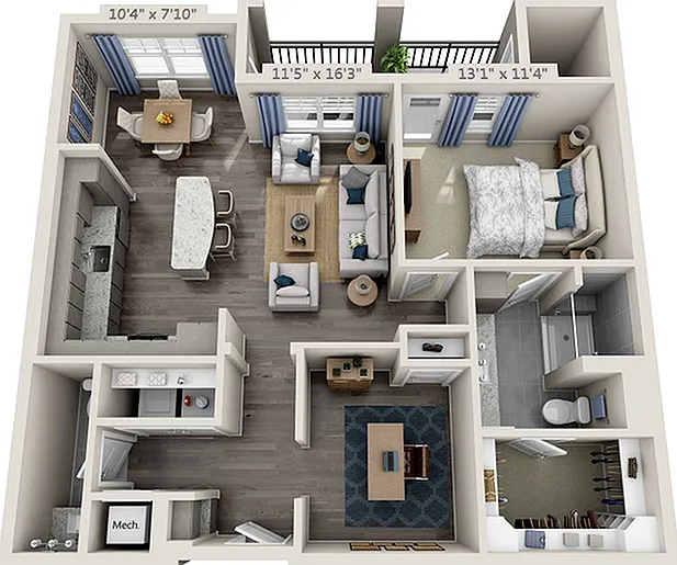 Floor plans are artist's rendering. All dimensions are approximate. Actual product and specifications may vary in dimension or detail. Not all features are available in every apartment. Prices and availability are subject to change. Floor plans are artist