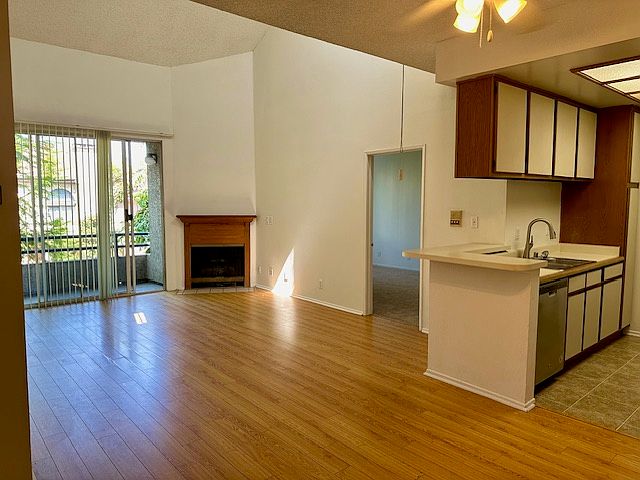 Kitchen and Living Area with Fireplace
