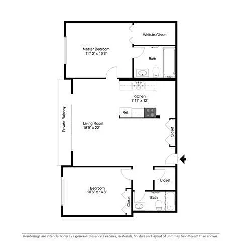 Floor plan 2 Bed 2 Bath Flat Junior Deluxe