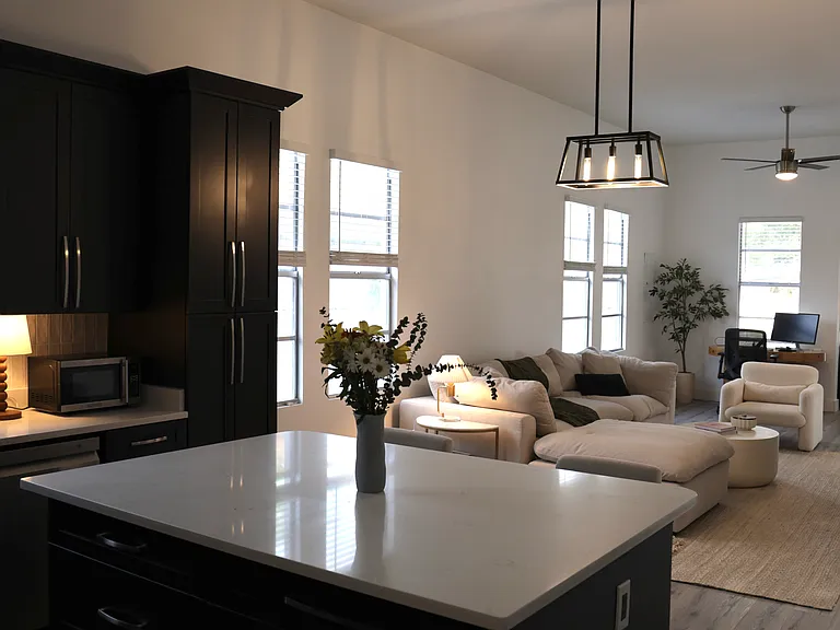 View of living room and ktichen