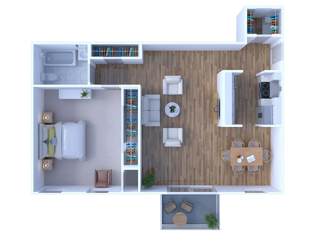Floor plan 1 Bed 1 Bath | South