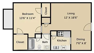 Floor plan A3R-1x1