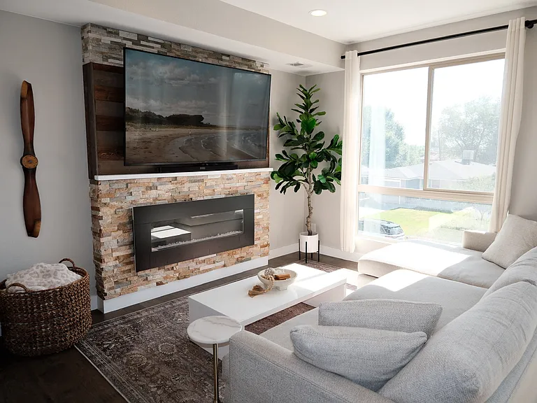New 75 inch TV included free of charge and upgraded fireplace