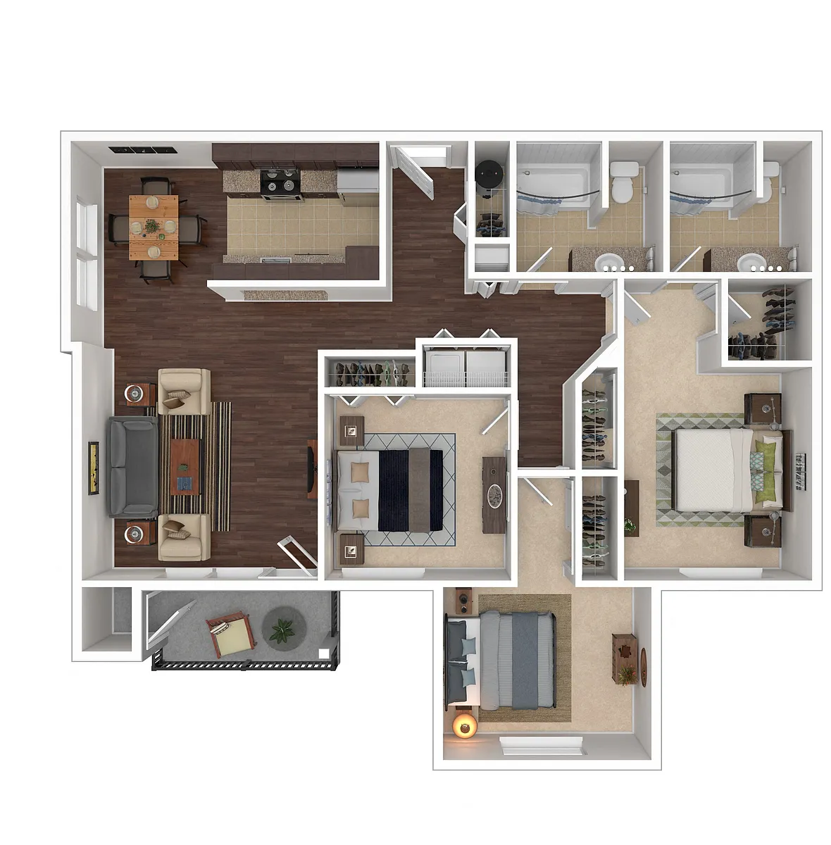 Floor plan 3 Bedroom, 2 Bath