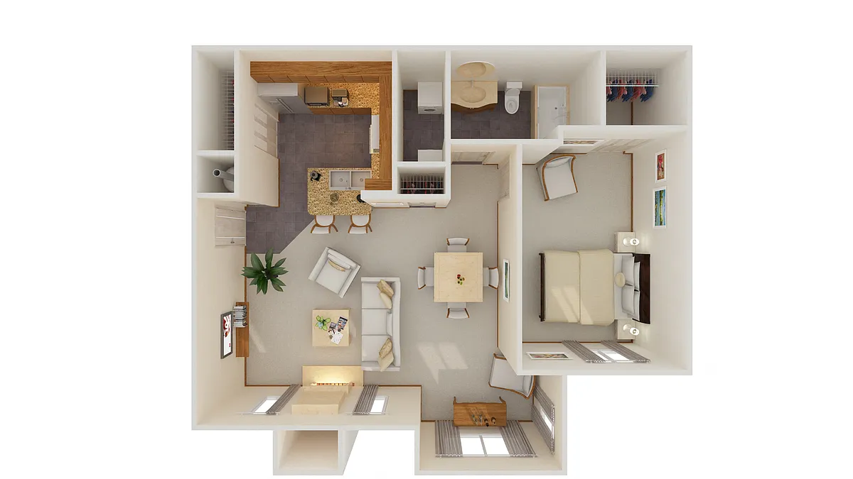 Floor plan 1 Bed 1 Bath w/ Flex Space & Fireplace