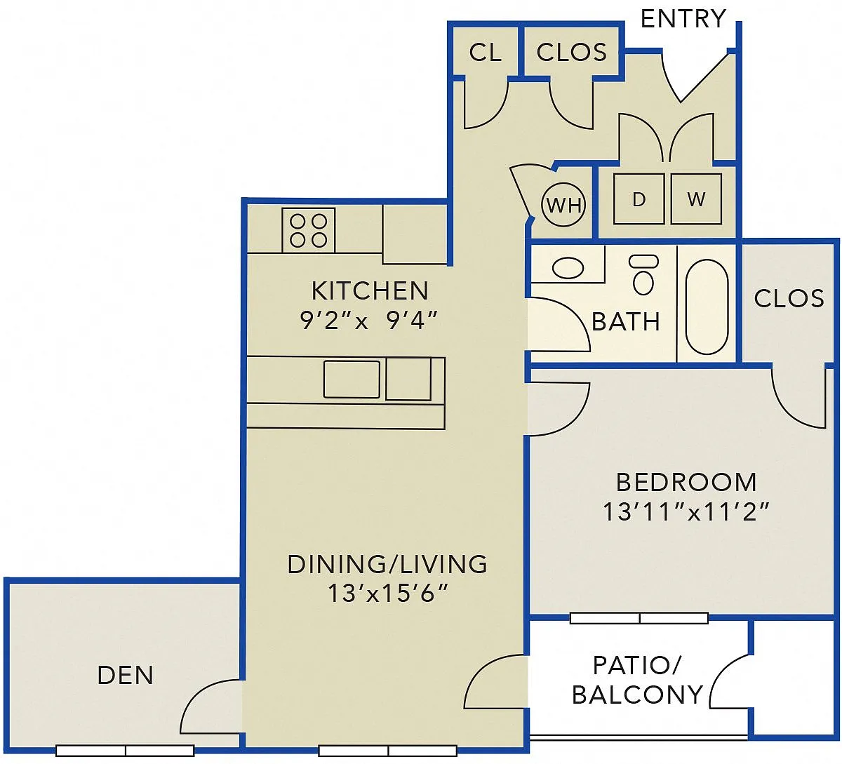 Floor plan One bedroom with den