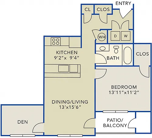 Floor plan One bedroom with den