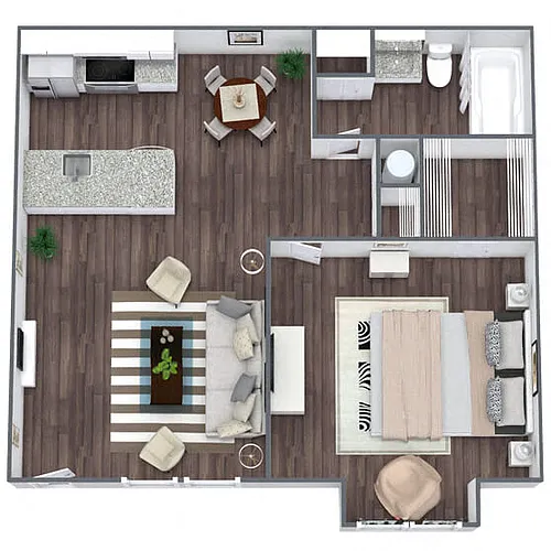 Floor plan A2: 1 Bed 1 Bath