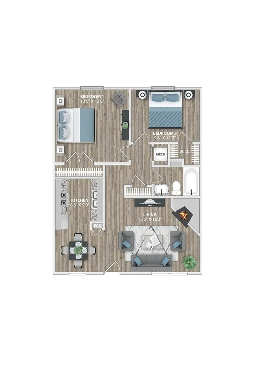 Floor plan B2 | 2 Bed | 1 Bath