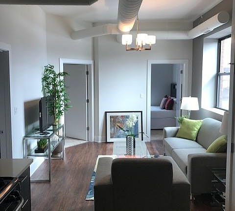 Exposed duct work gives a loft feel