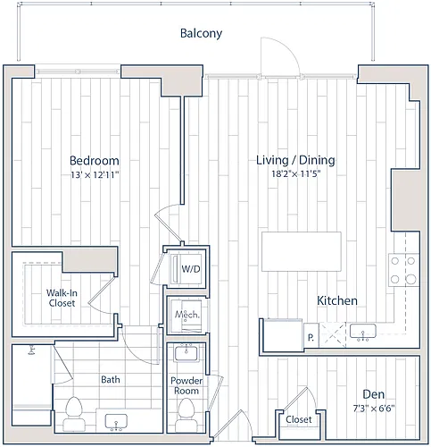 Floor plan 1 Bed/1.5 Bath Den-C16-2