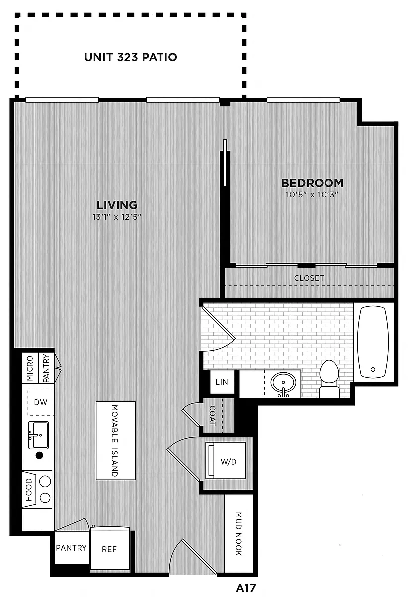 Floor plan 1 Bed - 1 Bath | Burrell A17