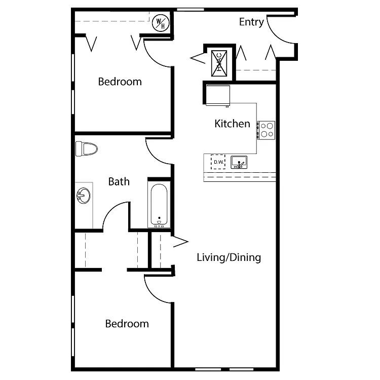 Floor plan Clearwater 2 Bed 1 Bath