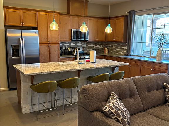 Great room with view of kitchen