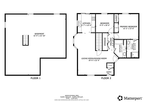 Floor plan Two Bedroom One Bath Ranch