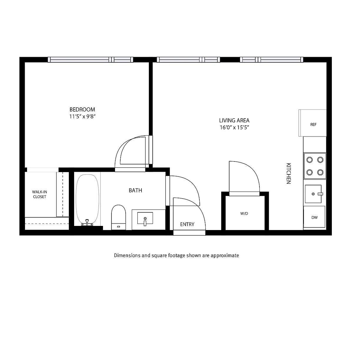 Floor plan 1 Bed and 1 Bath A