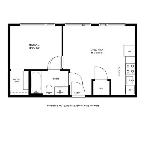 Floor plan 1 Bed and 1 Bath A