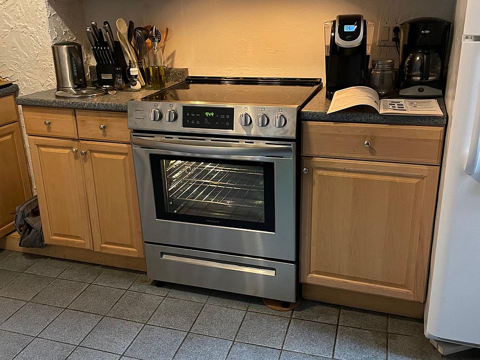 Kitchen with new stove.