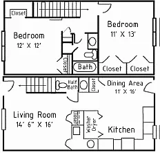 Floor plan Two Bedroom 1.5 Bath Townhome
