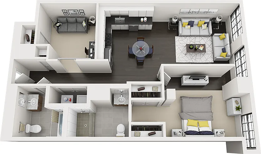 Floor plan 1 Bed/2 Bath Den-a20n