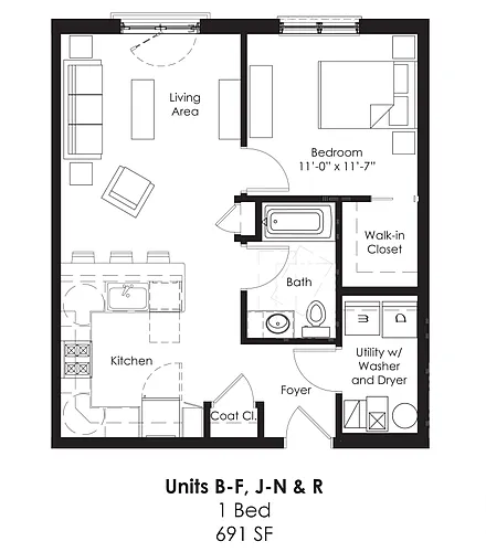Floor plan Millrace Standard 1-bedroom Floorplan