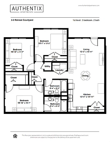 Floor plan 3 Bed 2 Bath Retreat Courtyard