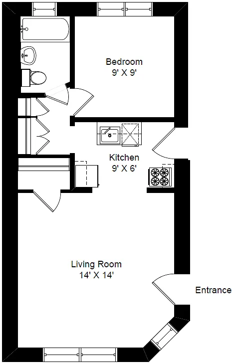 Floor plan Bay Window One Bedroom