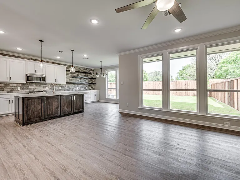 What a great space for cooking, dining and an amazing view of your patio