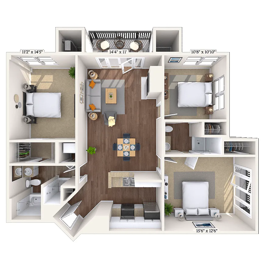 Floor plan Traditional 3x2 1244 SF