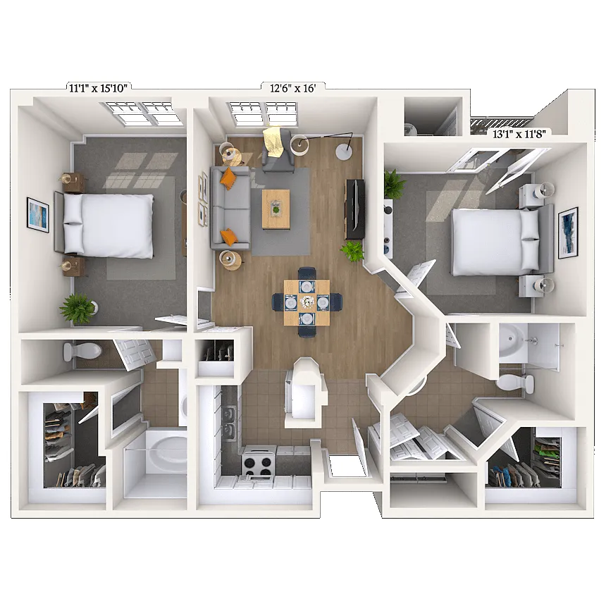 Floor plan Traditional 2x2 1019 SF